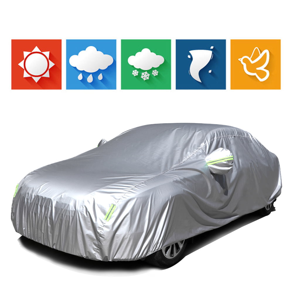 Silver Grey cciyu Universal Car Cover Waterproof 190T Polyester for Most Cars Up to 210” All Weather Protection with Mirror Pockets Reflective 