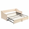 thumbnail image 4 of Twin Upholstered Daybed with Pop-Up Trundle, Convertible Twin to King Guest Bed, Velvet Day Bed Frame with Tufted Backrest and Armrests, No Box Spring Required, Beige, 4 of 13