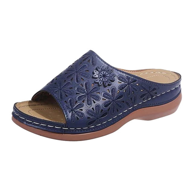 Dsscvnef Women Summer Slip-On Wedges Beach Open Toe Breathable Sandals Embroidery Shoes