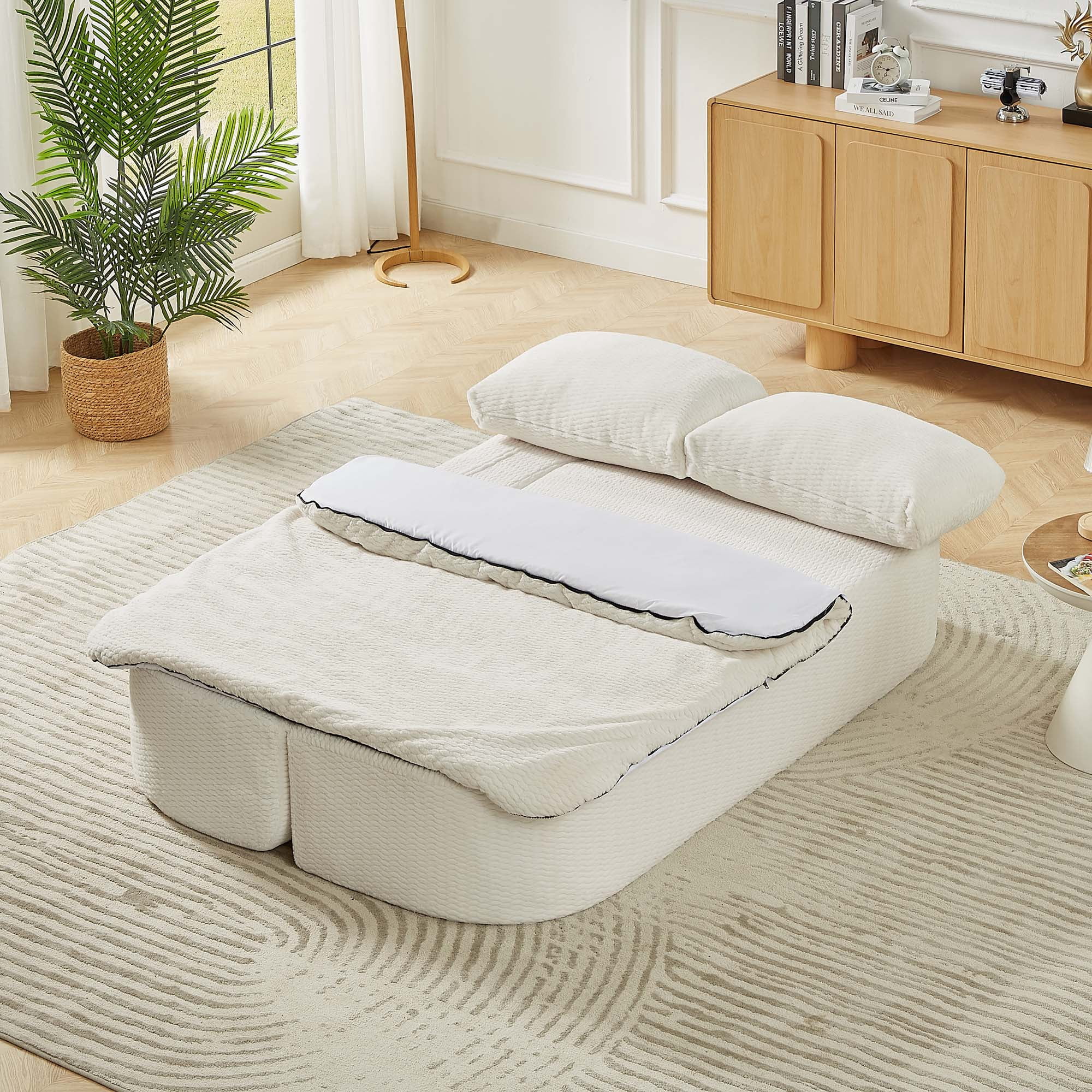 Miniyam 75 in 2 Seats Convertible Sleeper Sofa, Modern Folding Futon Floor Foam Compression Sofa Bed Couch for Living Room Bedroom Apartment Convertible Sleeper,Cream