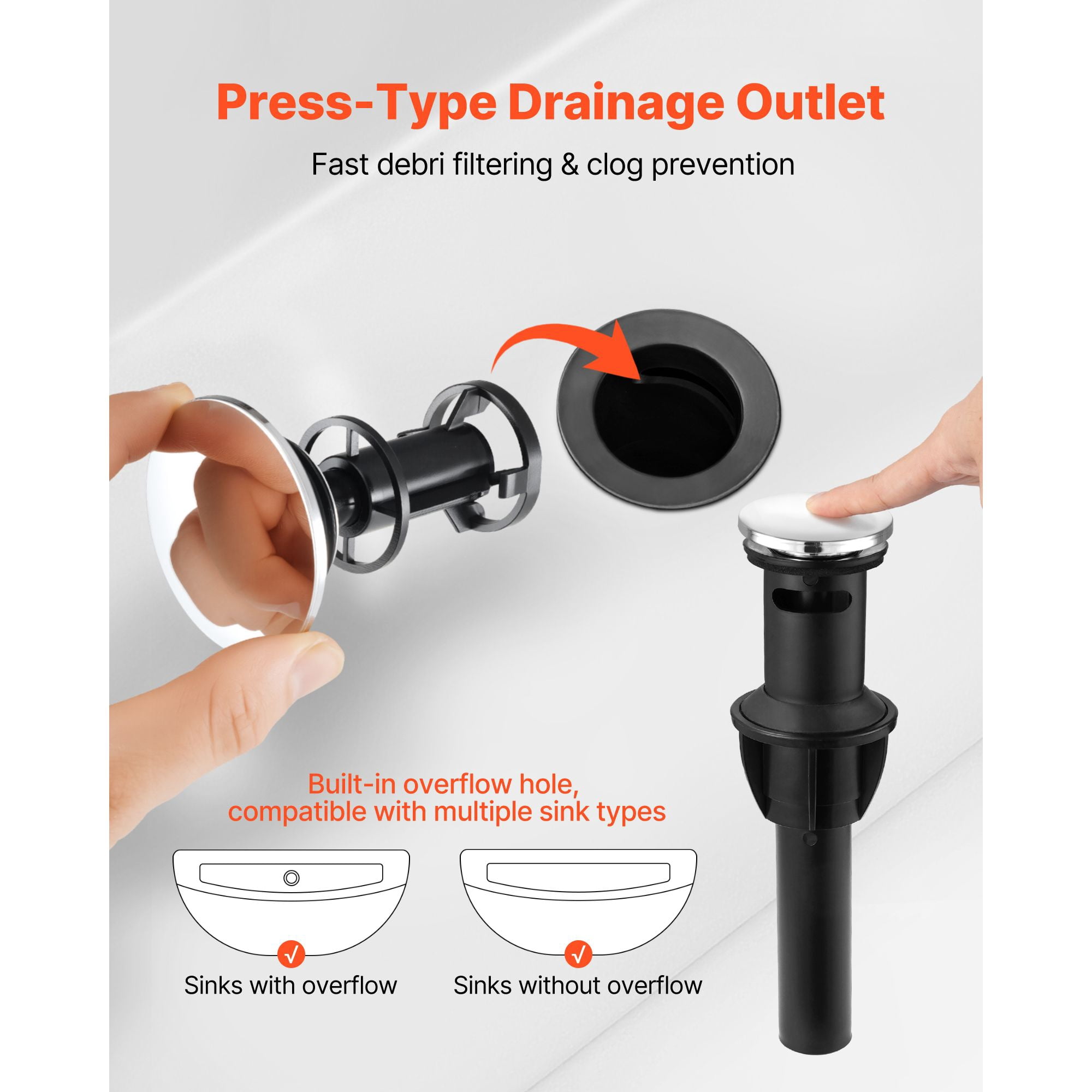 Single Handle Kitchen Faucet, 304 Stainless Steel with Braided Hose, Press-Down Drain, Dual-Function Knob, Compact Design for Bar RV Sink