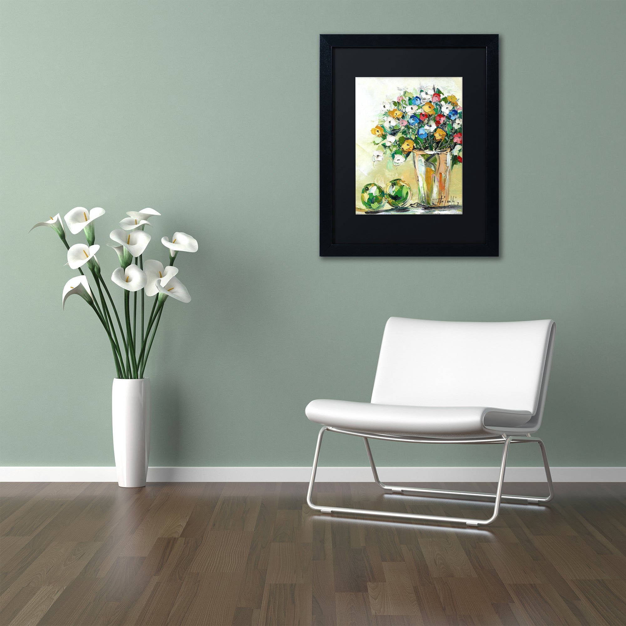 Trademark Fine Art "Spring Flowers in a Vase 5" Canvas Art by Hai Odelia, Black Matte, Black Frame