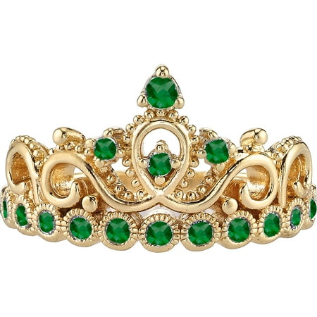 14k Yellow Gold Initial Ring - 14K Yellow Gold Emerald Crown Ring (May) (7)