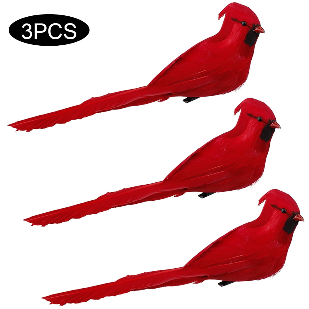 10 Pack Clip on Artificial Red Cardinals Christmas Ornaments Feathered Bird Xmas