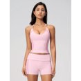 thumbnail image 6 of IBTOM CASTLE 2 Piece Workout Sets for Women Shorts Yoga Pilates Outfits Striped Backless Halter Padded Tank Top With High Waist Fold-over Biker Shorts Pink, 6 of 7