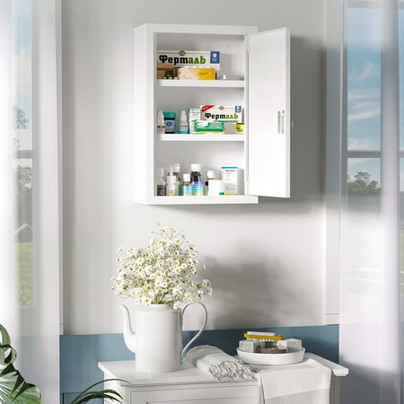 kleankin Wall Medicine Cabinet with Lock, Lockable Wall Cabinet, White