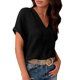 thumbnail image 5 of Camisetas Casuales de las Mujeres de Moda Suelta Manga Corta V-Cuello Superior con Doble Capa Arrugado Detalle, Suave Poliéster Color Sólido Blusa para el Uso Diario, Camisetas de Cuello en V de las, 5 of 9