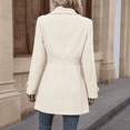 thumbnail image 5 of Women's Wool Blend Button Front Coat, Belted Mid-Length Overcoat, Elegant Lapel Collar Woolen Jacket Outerwear for Fall Winter 01-Beige XL, 5 of 5