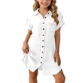 thumbnail image 2 of PIWHJQK Girls'Short Sleeve T Shirts Crew Neck Tees Girls Solid Short Sleeve Button Pocket Shirt Dress Summer Tops, 2 of 5