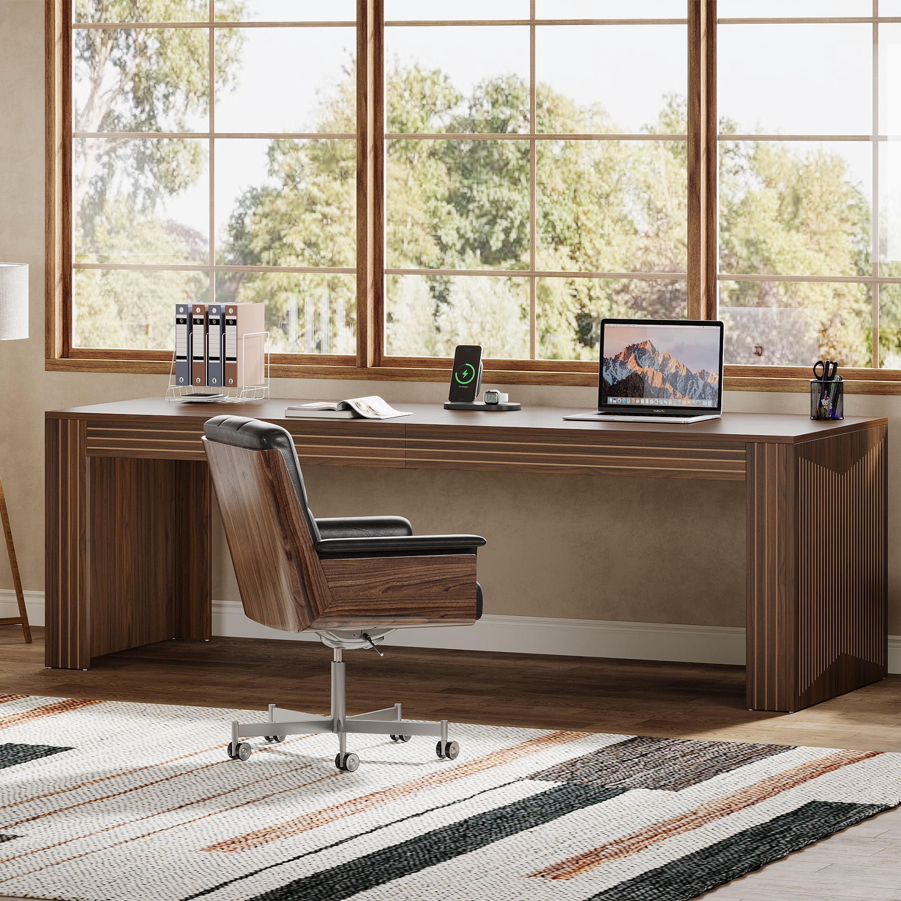 Tribesigns 79-inch Extra Long Desk, Two Person Desk for Home Office, Wooden Long Computer Double Desk, Writing Study Table for Office, Dark Brown