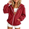 thumbnail image 2 of FASHOFT Zip Up Hoodies for Girls Loose Fit Long Sleeve Hooded Sweatshirts Lightweight Track Jackets Red 11-13 Years, 2 of 4