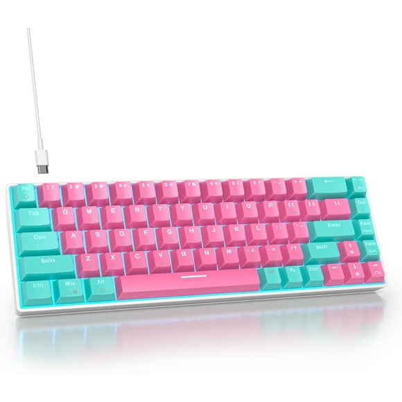 65% Percent Gaming Keyboard Mechanical with Linear Red Switch, 68-Keys Pink Mini Gaming Keyboard 60 Percent LED Light