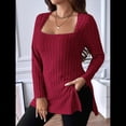thumbnail image 4 of Camisas de Larga para Mujer, Blusas Casuales Modernas con Cuello Cuadrado, Suéteres Ligeros. Vino Tinto XXL, 4 of 7
