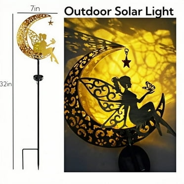 MEHOOM Solar Garden Lights - Fairy Solar Powered Outdoor Lights, Angel & Moon Decor, Yard & Path Lighting