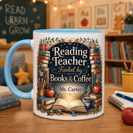 Reading Teacher Mug Personalized Books and Coffee Gift for Teacher Appreciation