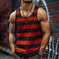thumbnail image 2 of Mens Workout Tank Tops Beach Summer Sleeveless Shirts Men's Striped Tank Top Casual Summer Beach Tee Tops Sleeveless Crew Neck T Shirts Color Block Tees Red 4XL, 2 of 4