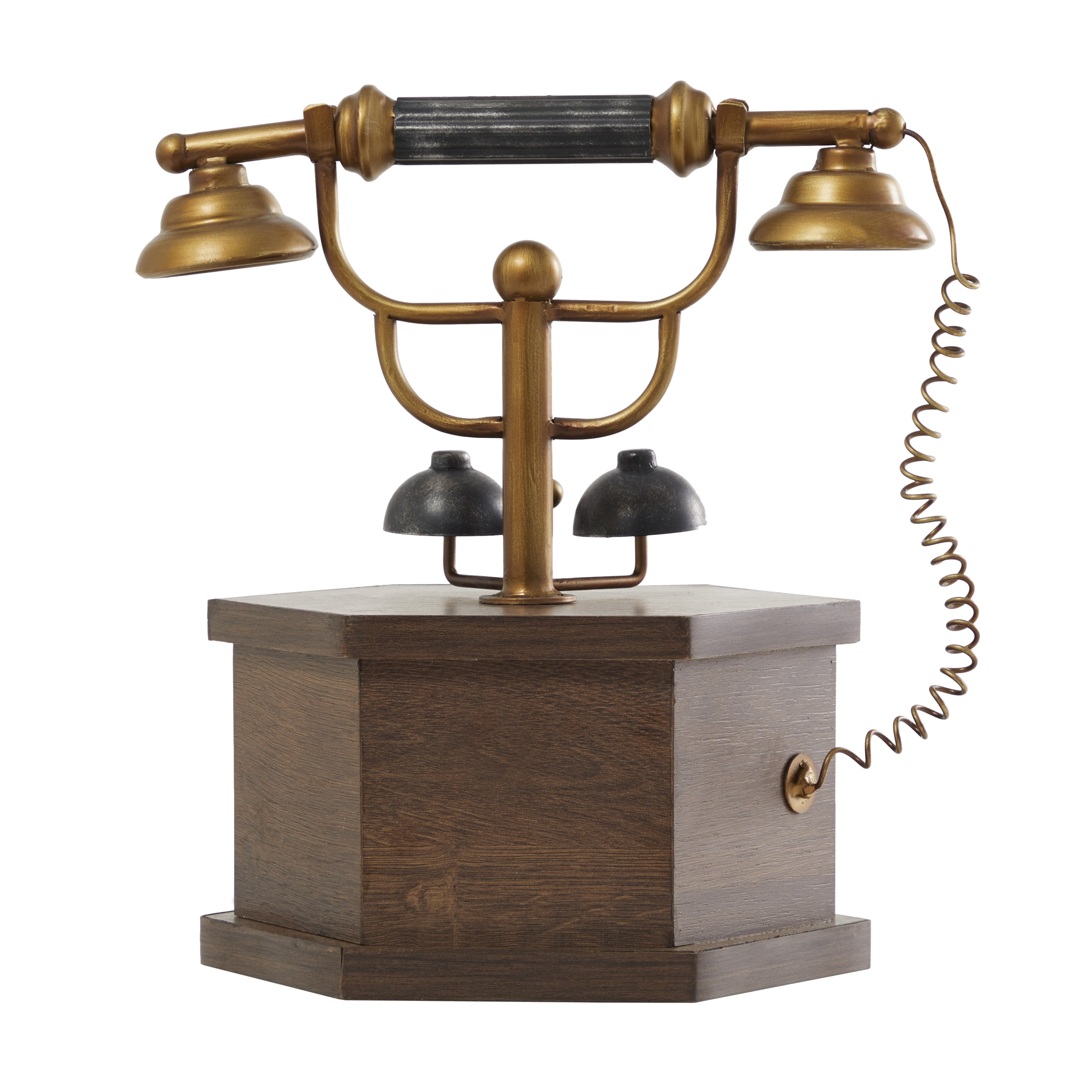 DecMode 12" x 13" Copper Wooden Antique Style Telephone with Brown Wooden Base, 1-Piece