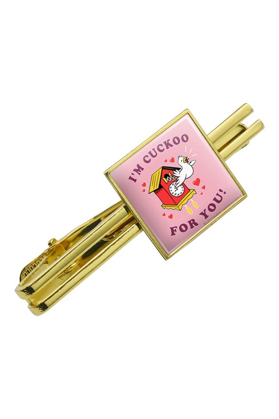 I'm Cuckoo For You Crazy Clock Funny Humor Square Tie Bar Clip Clasp Tack- Silver or Gold