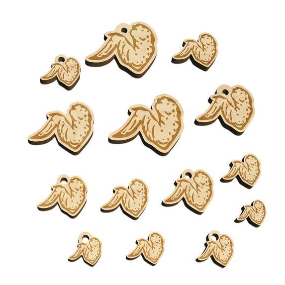 Delicious Chicken Wing with Drum and Flat Wood Mini Charms Shapes DIY Craft Jewelry - No Hole - 18mm (17pcs)