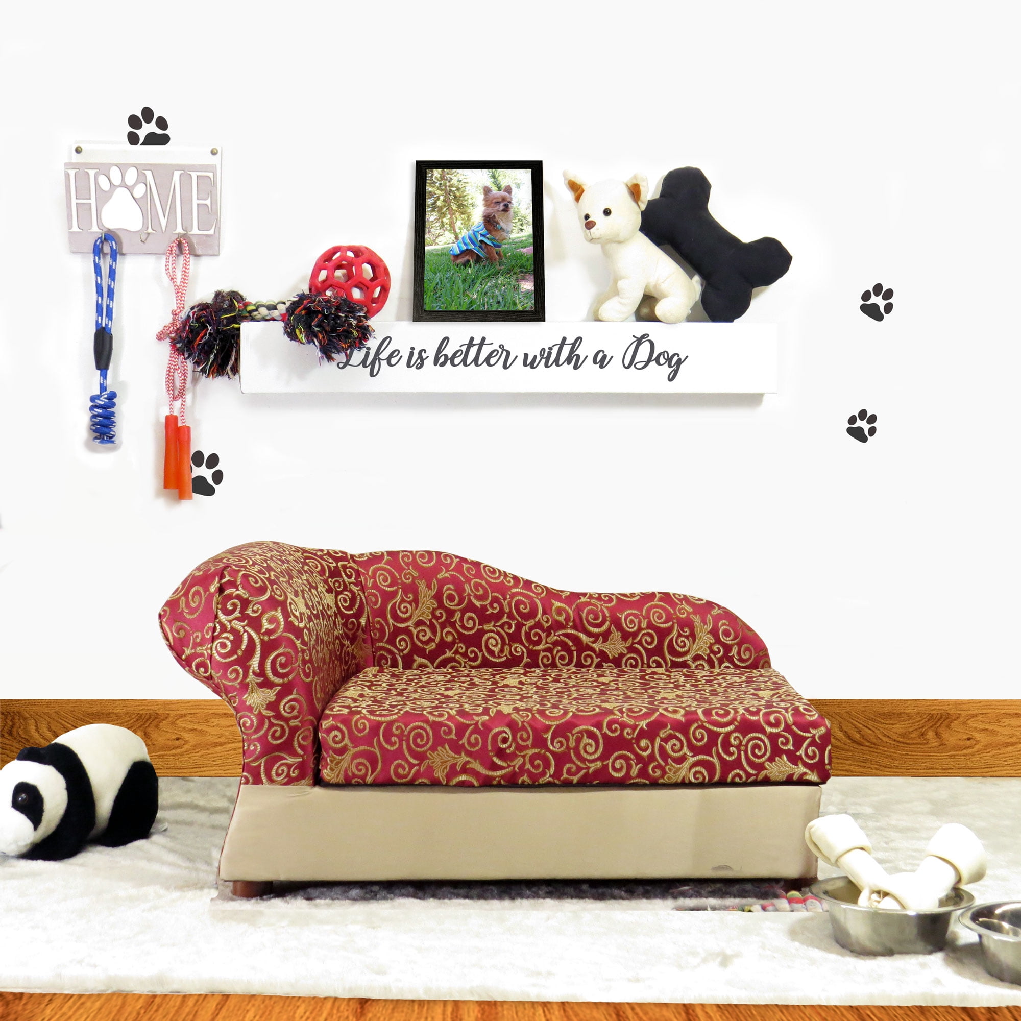 Moots Cleopatra Pet Chaise Lounge Bed Elegant Burgundy Red, Medium