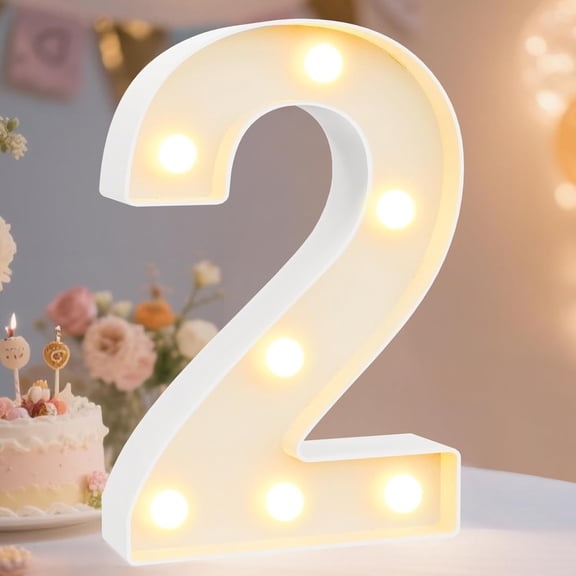 HIBIBUD Decorative Led Light Up Number Letters,White Plastic Marquee Number Lights Sign Party Wedding Decor Battery Operated Number (Battery Operated Light Up Numbers 2)