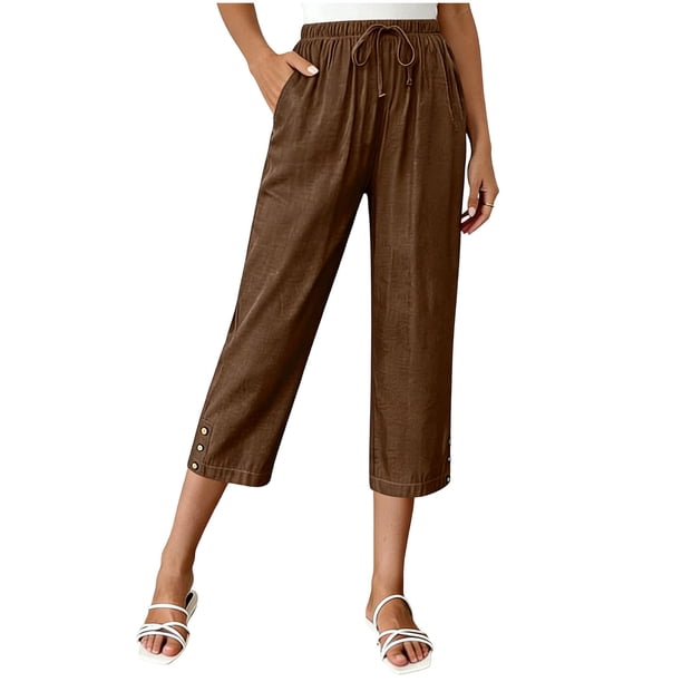 Pantalones de Cintura Elásticos de Pierna Ancha para Mujeres Trabajo Casual Pata Ancha Recortada Viaje Senderismo con Bolsillos Pantalon