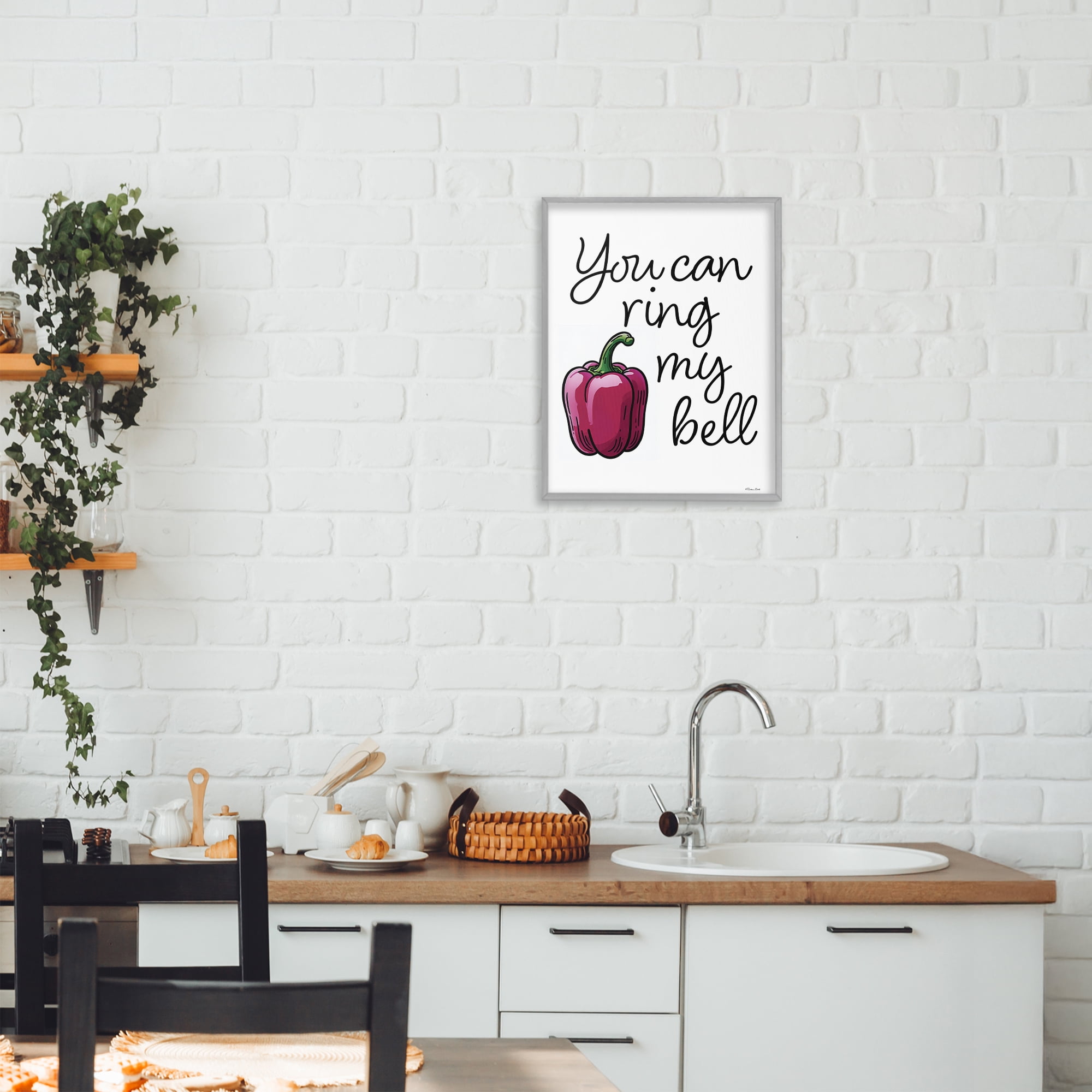 Stupell Industries Ring My Bell Pepper Gray Framed Giclee Art, design by Susan Ball