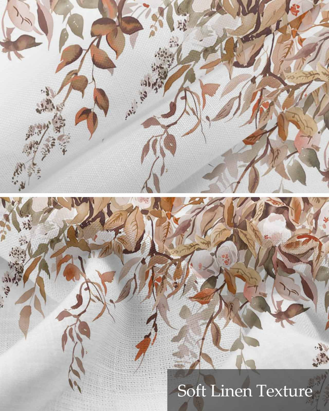 Autumn Floral Kitchen Valances for Windows Farmhouse Linen Window Valance Curtain for Living Room Window Treatment Farmhouse Vintage Botanical Leaves Valance Rod Pocket Topper Drape, 60 x 18 Inch