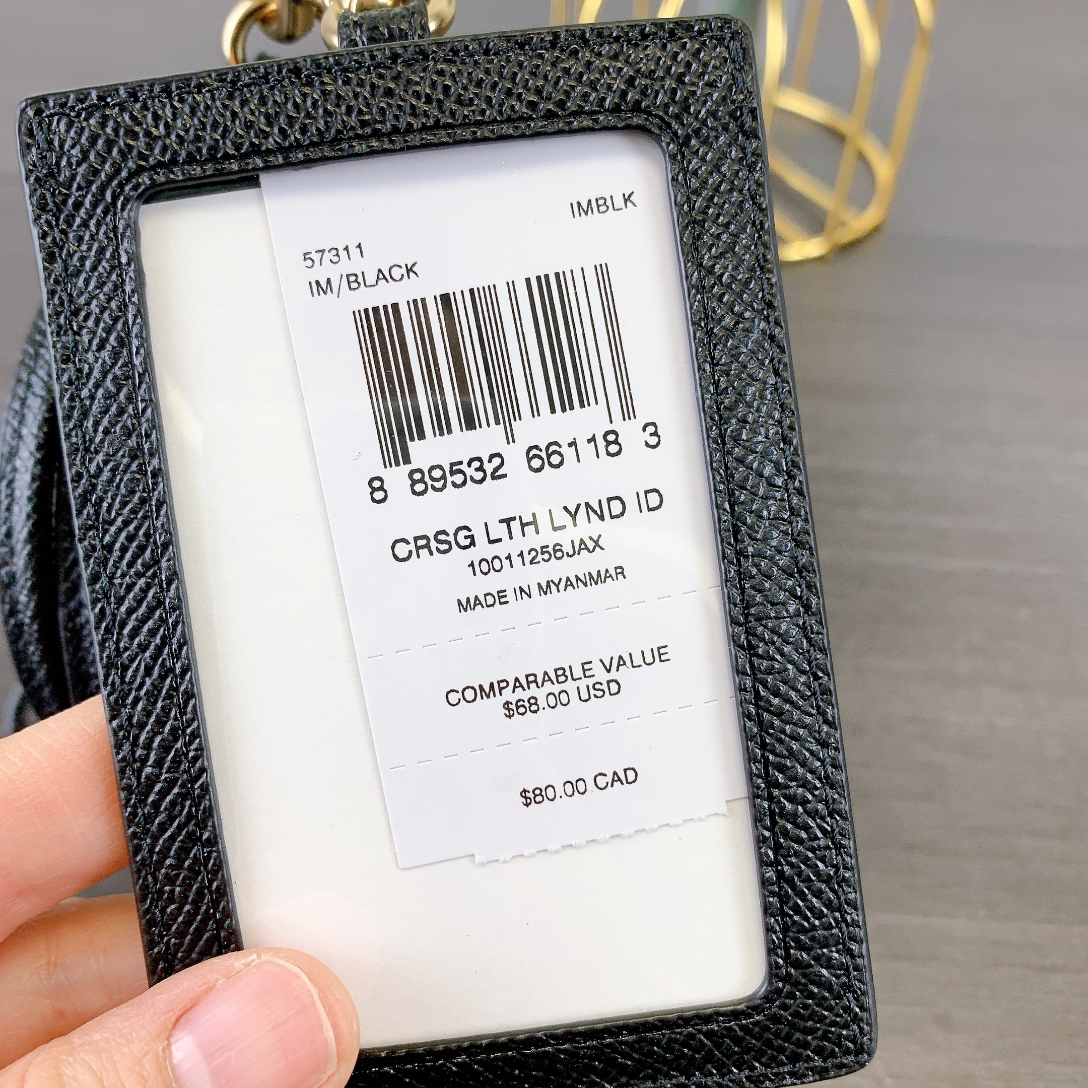 Coach Women's Crossgrain Leather Id Lanyard Card Case (Black)