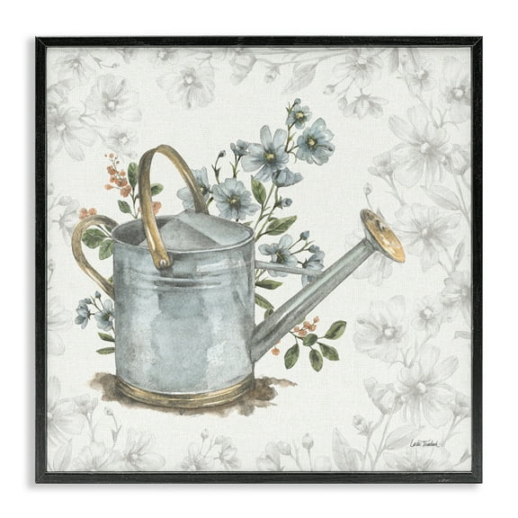 Stupell Industries Floral Watering Can Botanical & Floral Painting Black Framed Art Print Wall Art, 12 x 12