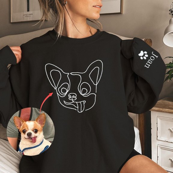 Personalized Dog Photo Outline Embroidered for Pet Lovers, Sweatshirt