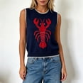 thumbnail image 2 of OOOUM Women Ribbed Knit Sweater Tank Top Sea Fashion Print Loose Cropped Sleeveless Casual Layering Shirts Tee For Women Navy S, 2 of 4