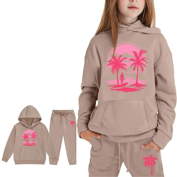 LIUYUNNN Kids Boys Girls Active Sweatsuit 2 Piece Long Sleeve Pullover Khaki Heart Soft Hoodie Sweatpants Winter Clothes Girls Set 6-7 Yeats Boys Girls Autumn and Winter Outfits