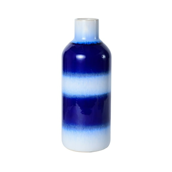 Elements 14-inch Blue and White Stripe Stoneware Vase