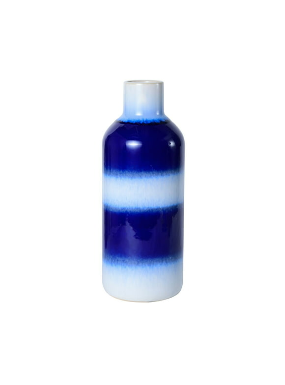 Elements 14-inch Blue and White Stripe Stoneware Vase