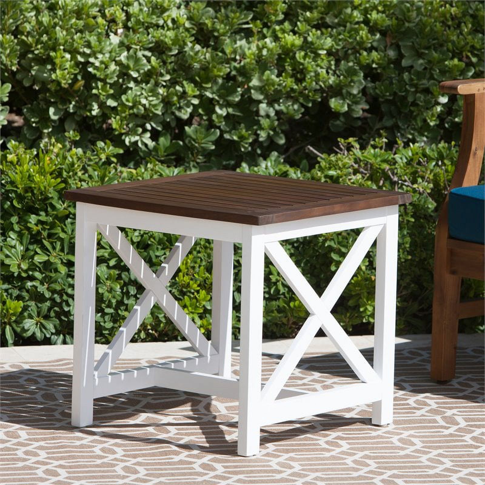 Noble House Cassara Acacia Wood Outdoor End Table with White Frame in Dark Oak - image 2 of 16