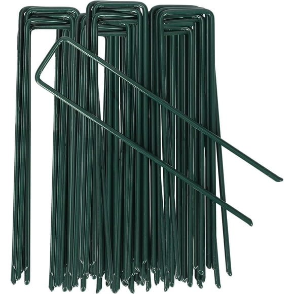 50 Pieces Garden Stakes, Garden Fixing Stakes, Strong Fixing Staples for Mulching Cloth, Fence and Netting-Garden Canvas, Fixing Stake-Green 150 mm