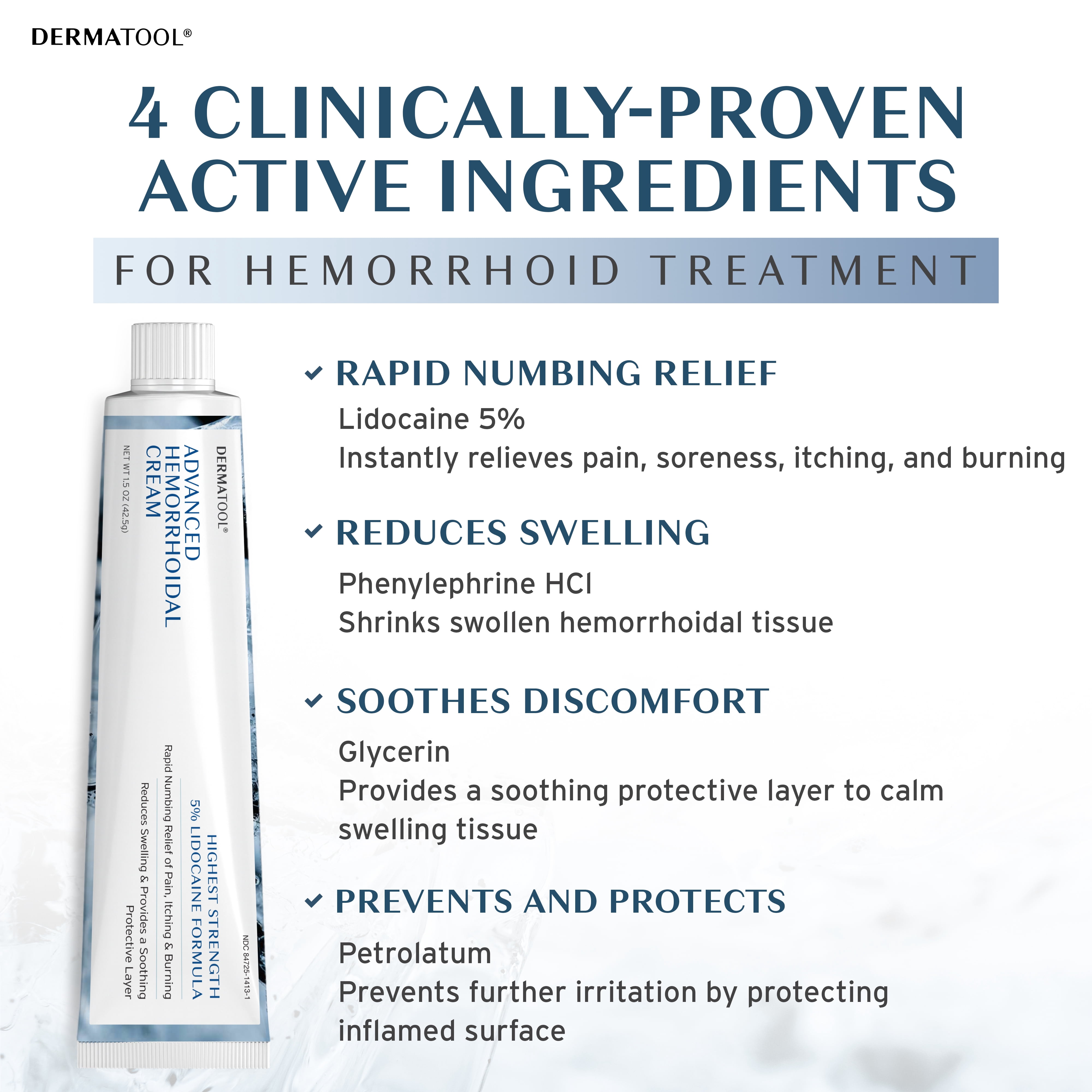 DERMATOOL - Advanced Hemorrhoid Cream Treatment with 5% Lidocaine , 1.5oz