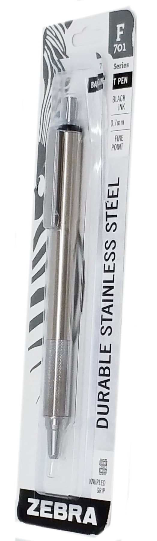 Zebra F-701 Stainless Steel Ballpoint Retractable Pen, Black Ink, Fine Point, Pk - Zeb29411 (Open Box)