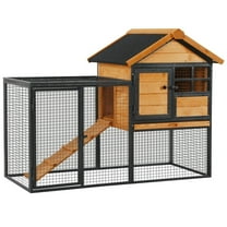 Demi Bonn 48" Wooden Rabbit Hutch with Slide-out Tray, Outdoor Small Animal Habitat Chicken Coop Bunny Cage for Bunnies, Guinea Pigs, Yellow