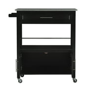 Linon Cameron Wood Granite Top Rolling Kitchen Cart Ample Storage in Black