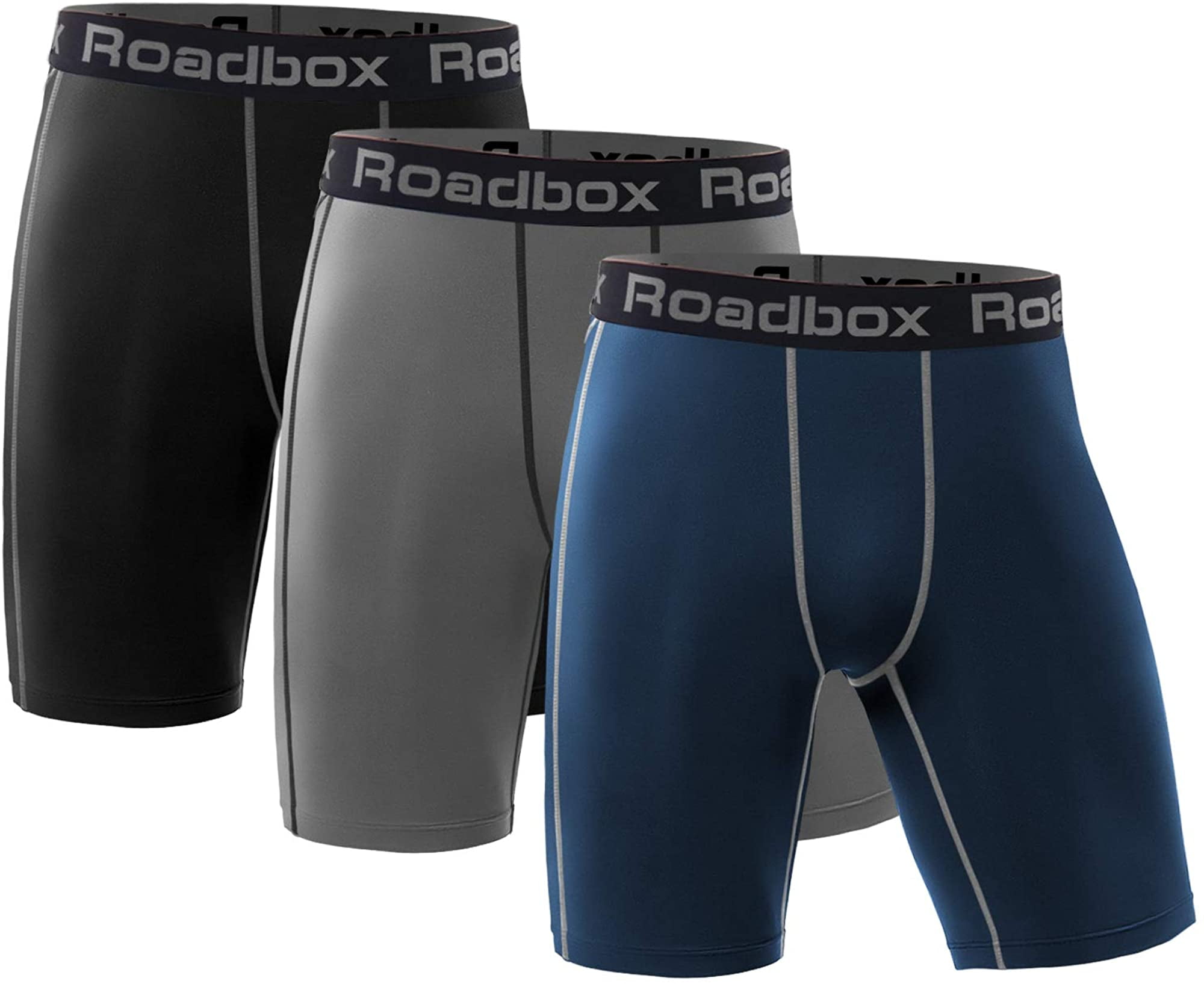 Roadbox Compression Shorts For Men 3 Pack Cool Dry Athletic Workout Underwear Running Gym