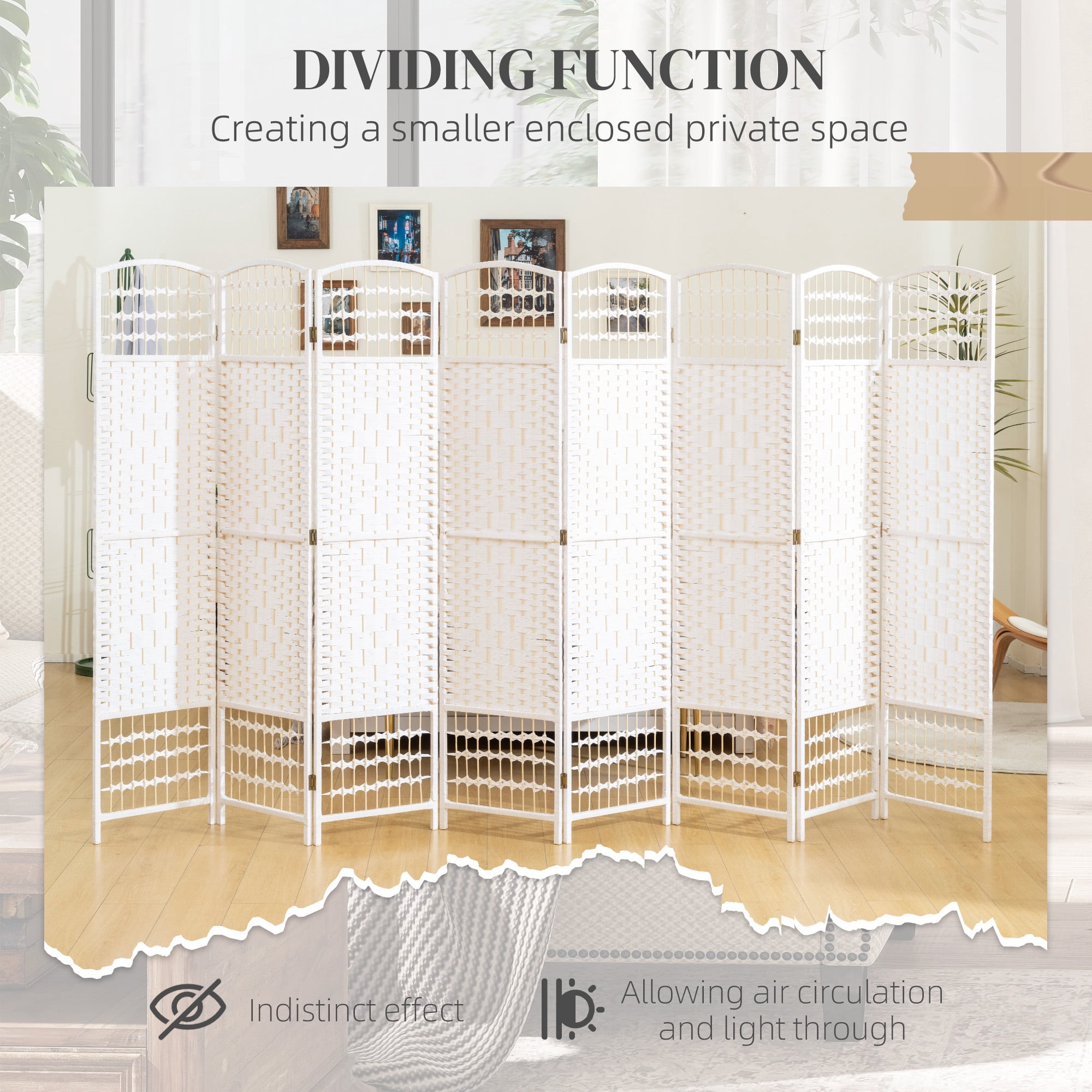 HOMCOM 8 Panel Room Divider Folding Privacy Screen 5.6' Room Separator