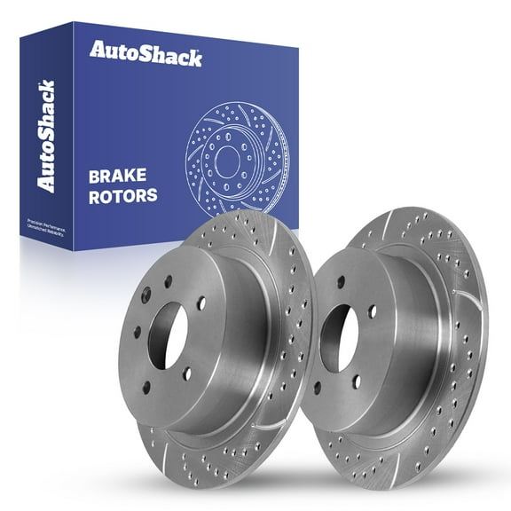 AutoShack Rear Vented Drilled & Slotted Silver Zinc Coated Brake Rotors 2-PC Set Replacement for 2009-2014 Nissan Maxima 2016-2023 Nissan Maxima SilverShield Pro 12.13" (308 mm)