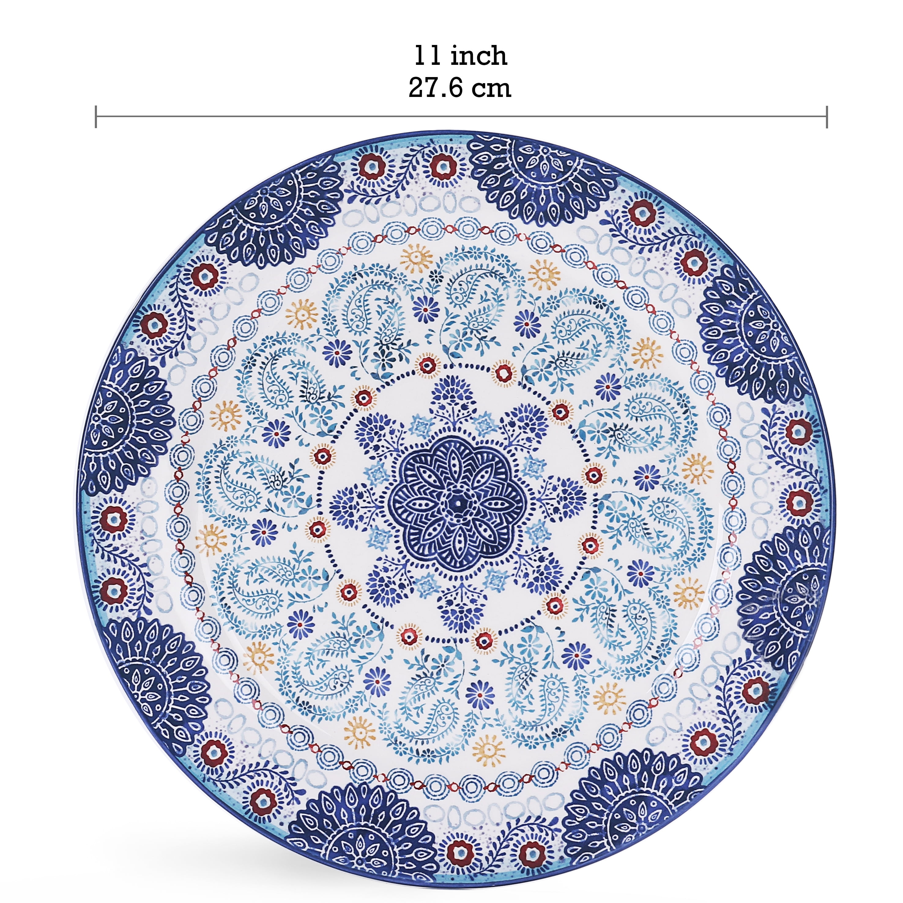 Bico Blue Talavera Dinner Plates Set of 4, Ceramic, 11 inch, for Pasta, Salad, Maincourse, Microwave & Dishwasher Safe
