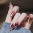 thumbnail image 3 of Y2k Nails 3D Rose Butterfly Designs Gradient Pink Fake Nails Press On Long Ballet False Nails Pearl Diamond Full Cover Nail Tips, 3 of 4
