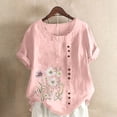 thumbnail image 2 of Blouses for Women Plus Size Round Neck Casual Linen Print Short Sleeve Button Tunic Pullover Tops, 2 of 5