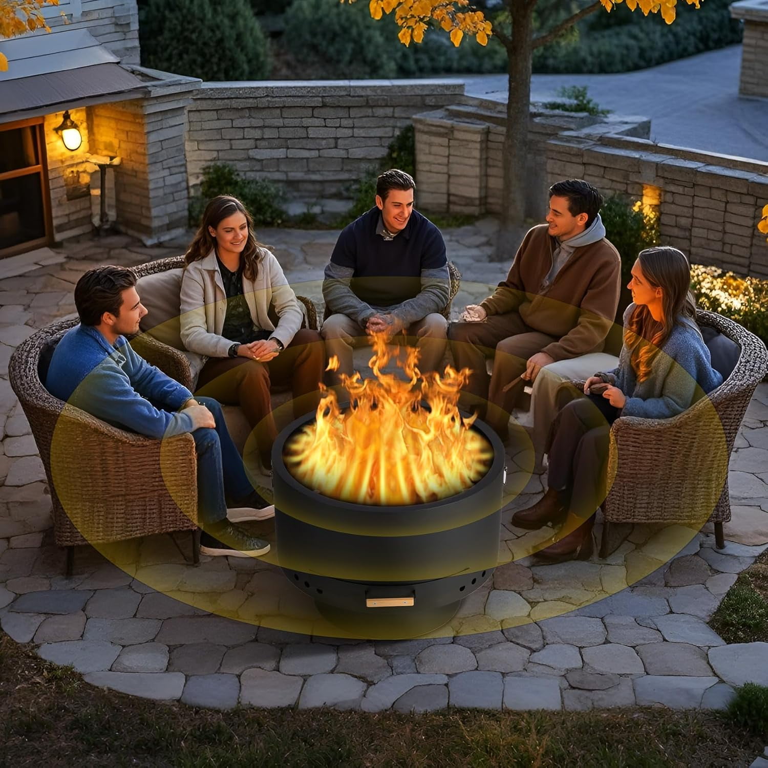 Garvee 26 in Smokeless Fire Pit with Removable Ash Pan, Wood Burning Firepit Table with Lid&Fire Poker,Smokeless Outdoor Fireplace with Dust Bag, Outdoor Fire Pits for BBQ, Table, Bonfire, Camping