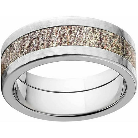 Mossy Oak Brush Men's Camo Stainless Steel Ring with Hammered Edges and Deluxe Comfort Fit