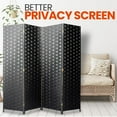 thumbnail image 5 of SereneLife 4-Panel Portable Lightweight Freestanding Indoor Foldable Woven Fiber Room Divider, Black, 5 of 5